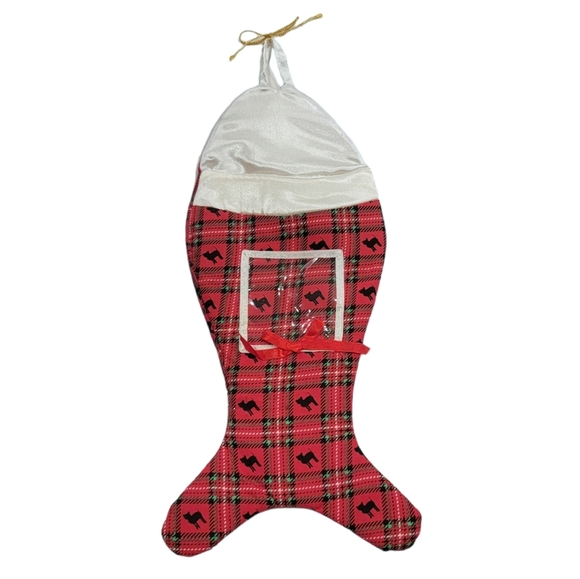 Christmas Holiday Fish Shaped Plaid Cat Photo Frame Pet Stocking - Picture 2 of 5